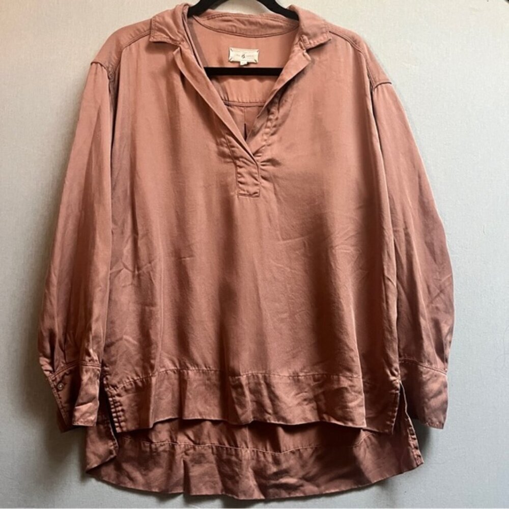 Lou & Grey Tencel Oversized Long Sleeve Tunic Blouse Blush Pink XS